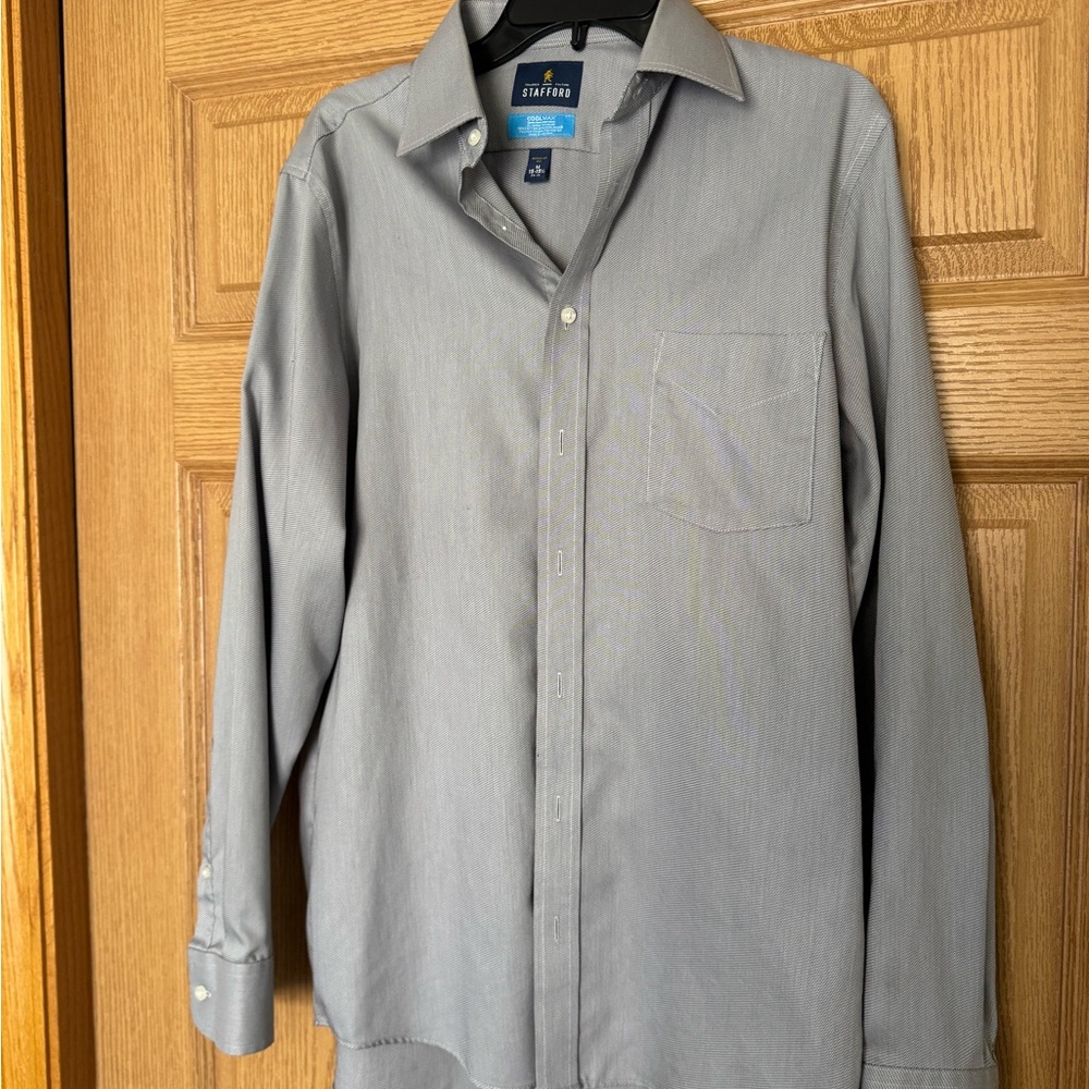 Stafford Coolmax Gray Regular Fit Shirt 15- 15 1/2, 34-35